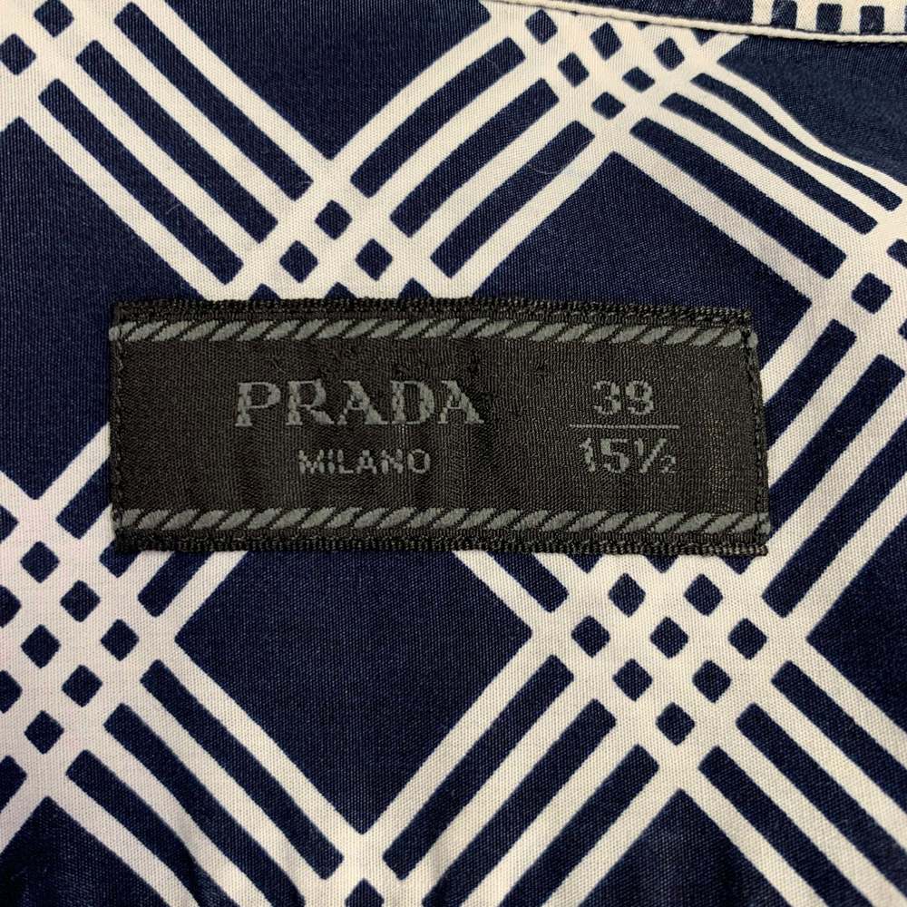 PRADA Navy White Plaid Cotton Button Up Long Sleeve Shirt - Picture 5 of 7